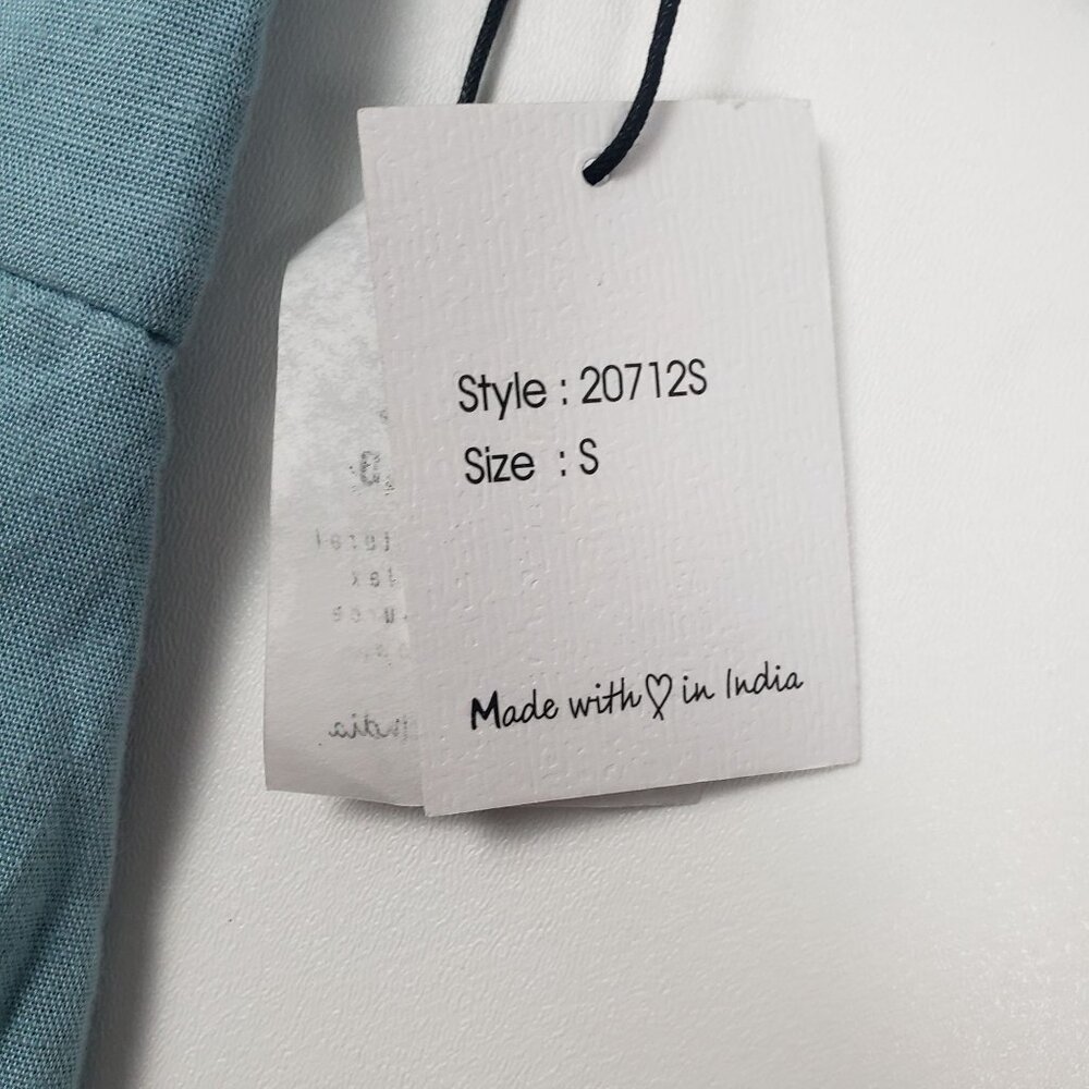 Japna Linen Blend Midi Dress Womens Small Blue Puff Sleeve Milkmaid Babydoll NWT - Picture 11 of 16